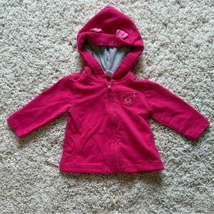 Baby Magenta Pink Fuchsia Hooded Full Zip Front Sweatshirt Bear Ear Detail 3-6 M